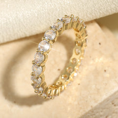 PAVOI 14K Gold Plated Eternity Ring for Women - Statement Eternity Band Rings with Round Cubic Zirconia - Stackable Wedding Band - Travel Bridal Jewelry