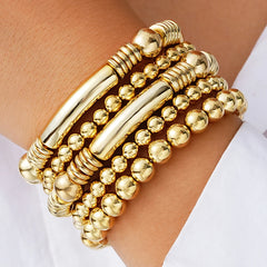 PAVOI Beaded Bracelet for Women - 14K Gold Plated Lightweight Womens Ball Bracelet - Gold Bracelets Cute Stackable Jewelry