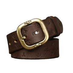 3.8cm Pure Cowhide Leather Belt For Men Embossed Copper Buckle