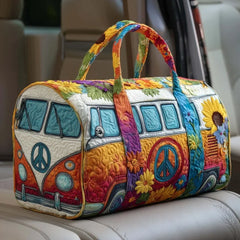 Joyful Miles Quilted Duffle Bag, Colorful Weekender Travel Tote, Overnight Carry On Gym Bag