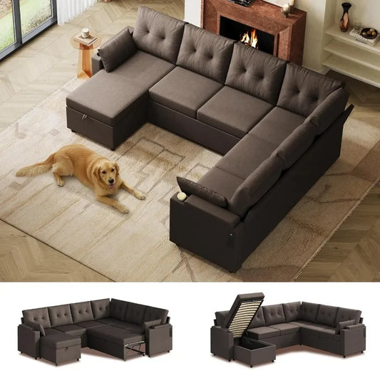Niccae 132.5" U-Shape Convertible Modular Corduroy Sofa - 5-Seat, No Assembly, Modern, Comfortable, Pet-Friendly, Ships in 2 Packs, Couches for Living Room, Apartment & Studio Furniture