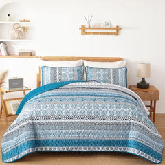 【dealsforyou】Parures de lit réversibles imprimées ultra douces Baleines Flottilla, très grand lit, couvre-lits et couvre-lits légers à motifs géométriques et rayures avec 2 taies d'oreiller pour toutes les saisons