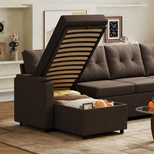 Niccae 132.5" U-Shape Convertible Modular Corduroy Sofa - 5-Seat, No Assembly, Modern, Comfortable, Pet-Friendly, Ships in 2 Packs, Couches for Living Room, Apartment & Studio Furniture