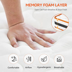 Hybrid Memory Foam and Spring Breathable Mattress, 2ft6/3/4/4ft6/5/6ft Orthopaedic Comfort, Pressure Relief and Hypoallergenic