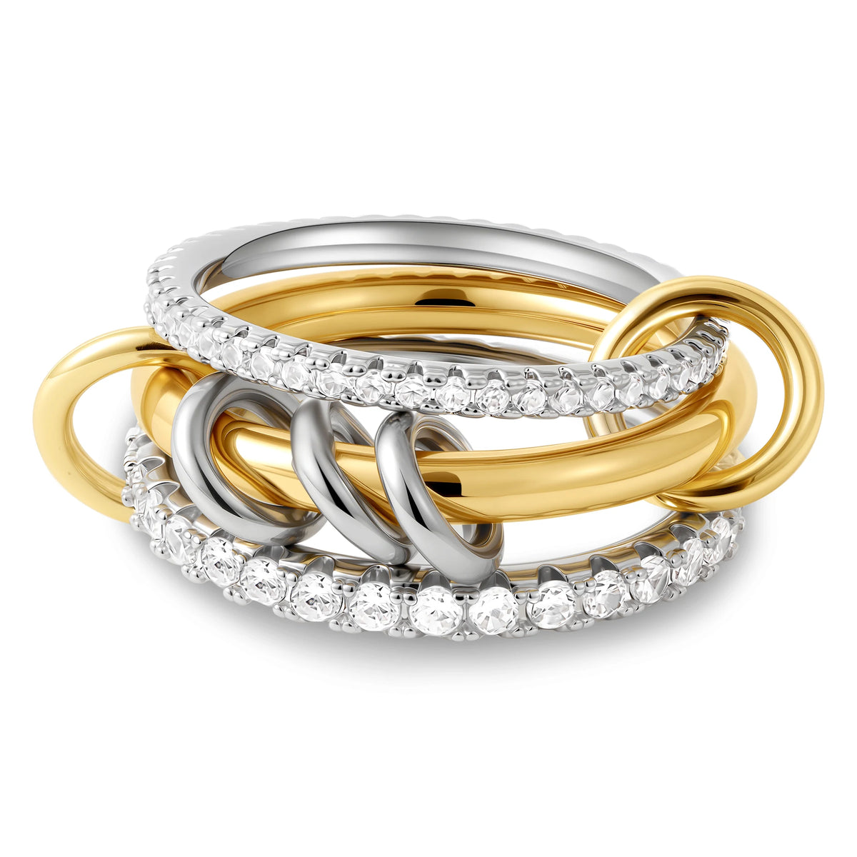 PAVOI Chunky Interlock Statement Ring for Women - 14K Gold Plated Multi-Band Interlocking Ring - Cubic Zirconia Statement Bands Jewelry