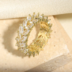PAVOI 14K Gold Plated Eternity Ring for Women - Statement Eternity Band Rings with Round Cubic Zirconia - Stackable Wedding Band - Travel Bridal Jewelry