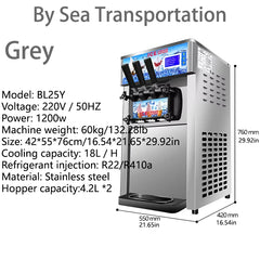 Commercial 3-Head Soft Ice Cream Maker Machine 60KG per Hour 18L per Hour Capacity for Sweet Cone Ice Cream