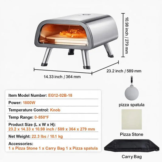 Electric Pizza Oven Countertop Pizza Maker for 12" Pizza Indoor & Outdoor