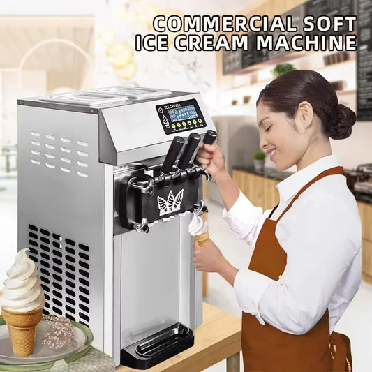 SIHAO Commercial Soft Serve Ice Cream Machine - Pre-Cooling System, 18L/H Portable High Capacity for Food Trucks & Dessert Shops