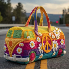 Joyful Miles Quilted Duffle Bag, Colorful Weekender Travel Tote, Overnight Carry On Gym Bag