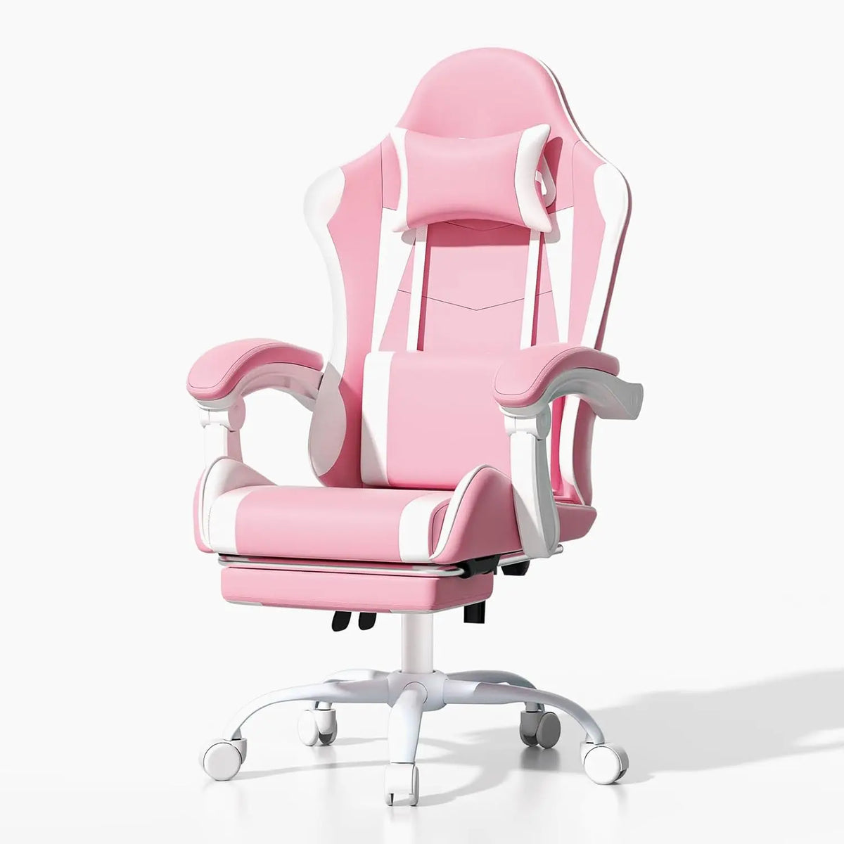 Athena Collection Carbonfaser Schwarzer Gaming-Stuhl – Ergonomisch mit Fußstütze Kopfstütze Lendenwirbelstütze Höhenverstellbar Drehbar