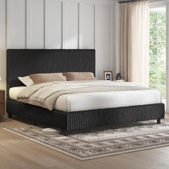 [DealsForYouDays][Summerwins] AMERLIFE Upholstered Bed Frame, Corduroy Platform Bed with 3.5" Thick Gap-Free Headboard, Fully Padded, Metal Frame with Strong Slats, No Box Spring Needed