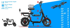 Spacewalk 36V Electric Scooter with 3 Seats for Adults Power by 500W Motor Peak, E Bike with 14" Tire and 20 Miles Range&17.4Mph