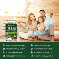 Mulittea Natural Vegetable & Fruit Gummies Anti-Constipation Detox Daily Fruit Help Digestion Multiple Vitamins Supplement