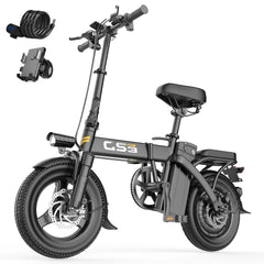 500W Electric Bicycles Ebike E-Bike For Adults, 3-Riding Modes, 14' Foldable Ebike, With Charger And Battery, MAX Speed 19.9 MPH, Dual Disc Brakes, With A Basket And Lock, Durable And Lightweight Frame, All-Terrain Foldable Ebike