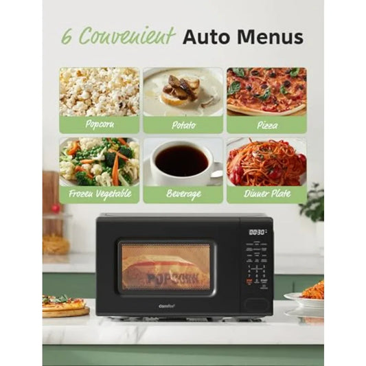 COSTWAY Retro Microwave 700W, 0.7 Cu.ft Vintage Microwave with 5 Powers Levels, Auto Cooking & Defrost, Stainless Steel Interior, Delayed Start, Child Lock, Small Microwaves for Kitchen, Office, Dorm