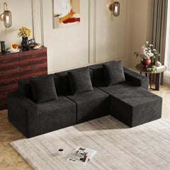 【New Year Special Discount】 Niccae 132'' Oversized U-Shaped Modular Sofa, 3 PCS, Modern Corner Cloud Sofa with Plush Corduroy, Full Foam Lounge, Double Chaise & 6 Cushions for Living Room