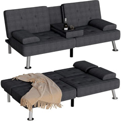 Homall Futon Sofa Bed, Futon Couch with Removable Armrests Adjustable Recliner Sleeper Sofa Bed with Dual Cup Holders for Living