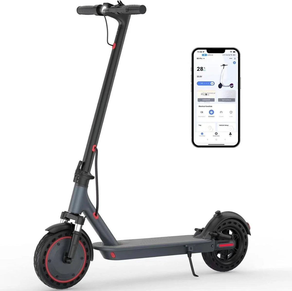 Electric Scooter Adults & Teens, 18 MPH Max Speed, 21 Miles Long Range, Cruise Control and Dual Braking, Foldable Electric Scooter for Adults Powerful Portable App battery escooter system Folding Bike