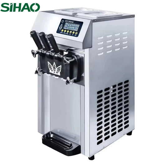 SIHAO Commercial Soft Serve Ice Cream Machine - Pre-Cooling System, 18L/H Portable High Capacity for Food Trucks & Dessert Shops