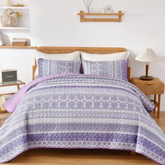 【dealsforyou】Parures de lit réversibles imprimées ultra douces Baleines Flottilla, très grand lit, couvre-lits et couvre-lits légers à motifs géométriques et rayures avec 2 taies d'oreiller pour toutes les saisons