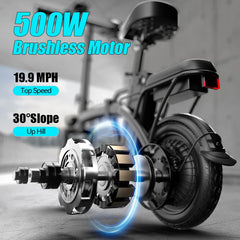 500W Electric Bicycles Ebike E-Bike For Adults, 3-Riding Modes, 14' Foldable Ebike, With Charger And Battery, MAX Speed 19.9 MPH, Dual Disc Brakes, With A Basket And Lock, Durable And Lightweight Frame, All-Terrain Foldable Ebike