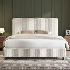 [DealsForYouDays][Summerwins] AMERLIFE Upholstered Bed Frame, Corduroy Platform Bed with 3.5" Thick Gap-Free Headboard, Fully Padded, Metal Frame with Strong Slats, No Box Spring Needed