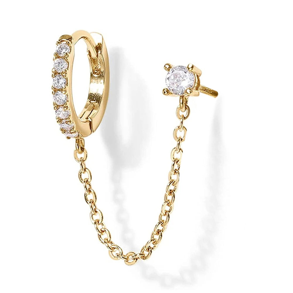 PAVOI 14K vergoldete Kettenohrringe für Damen – Ohrringe mit doppelter Kette und Stecker – Ohrstecker mit Zirkonia und Manschette für Damen