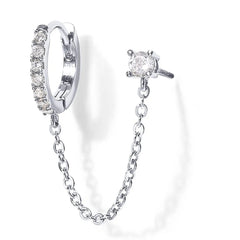 PAVOI 14K vergoldete Kettenohrringe für Damen – Ohrringe mit doppelter Kette und Stecker – Ohrstecker mit Zirkonia und Manschette für Damen