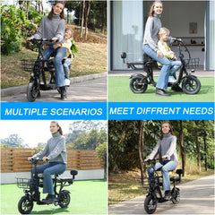 Trottinette électrique Spacewalk 36 V avec 3 sièges pour adultes, moteur de 500 W en pointe, vélo électrique avec pneus de 14" et autonomie de 32 km et 28 km/h