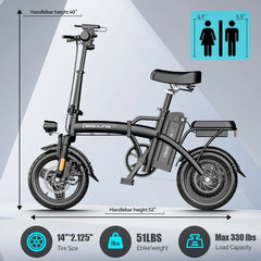 500W Electric Bicycles Ebike E-Bike For Adults, 3-Riding Modes, 14' Foldable Ebike, With Charger And Battery, MAX Speed 19.9 MPH, Dual Disc Brakes, With A Basket And Lock, Durable And Lightweight Frame, All-Terrain Foldable Ebike