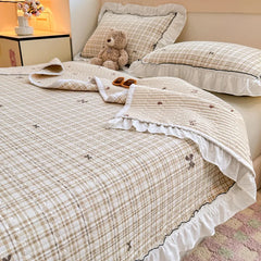 Korean Lace Ruffles Spring Bedsheet Princess Quilted Bedspread Air-conditioning Blanket Single Double Sheet Mattress Cover