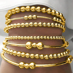 PAVOI Beaded Bracelet for Women - 14K Gold Plated Lightweight Womens Ball Bracelet - Gold Bracelets Cute Stackable Jewelry