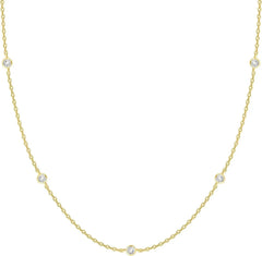 PAVOI 14K Gold Plated Station Necklace for Women - Dainty Choker Simulated Diamond Necklace - Lightweight Womens CZ Chain Necklace