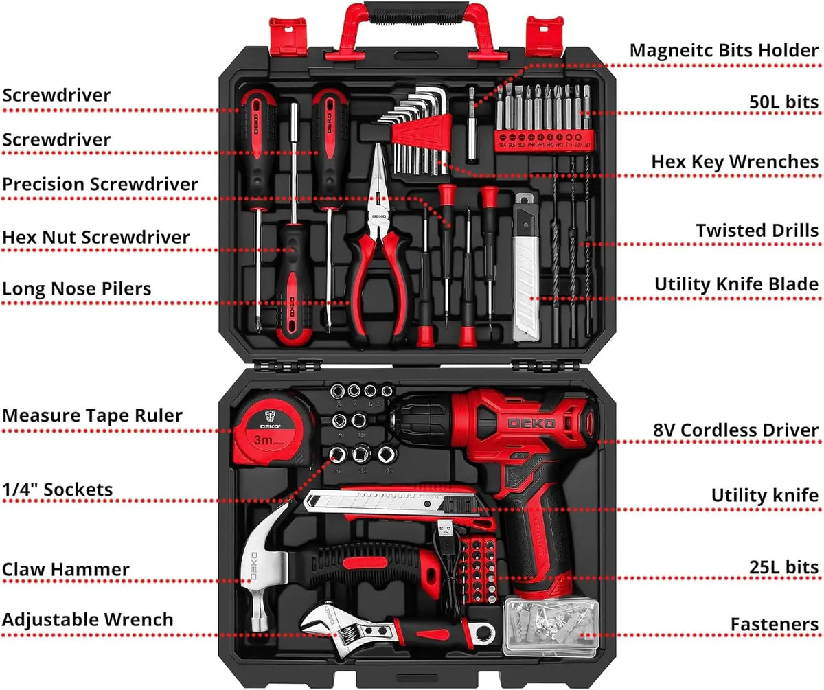 Tool Set Kit ，All-in-One Compact Tools kit,Home Tool Kit With Storage Case, DIY Power Tools For Fence Work, Home Décor, Furniture Assembly & Everyday Repairs