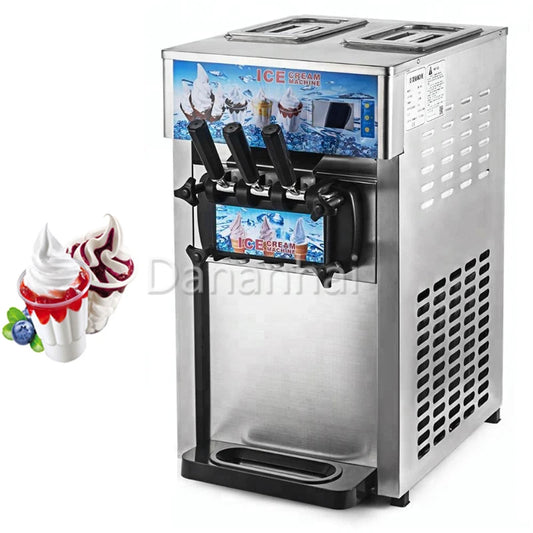 Commercial 3-Head Soft Ice Cream Maker Machine 60KG per Hour 18L per Hour Capacity for Sweet Cone Ice Cream