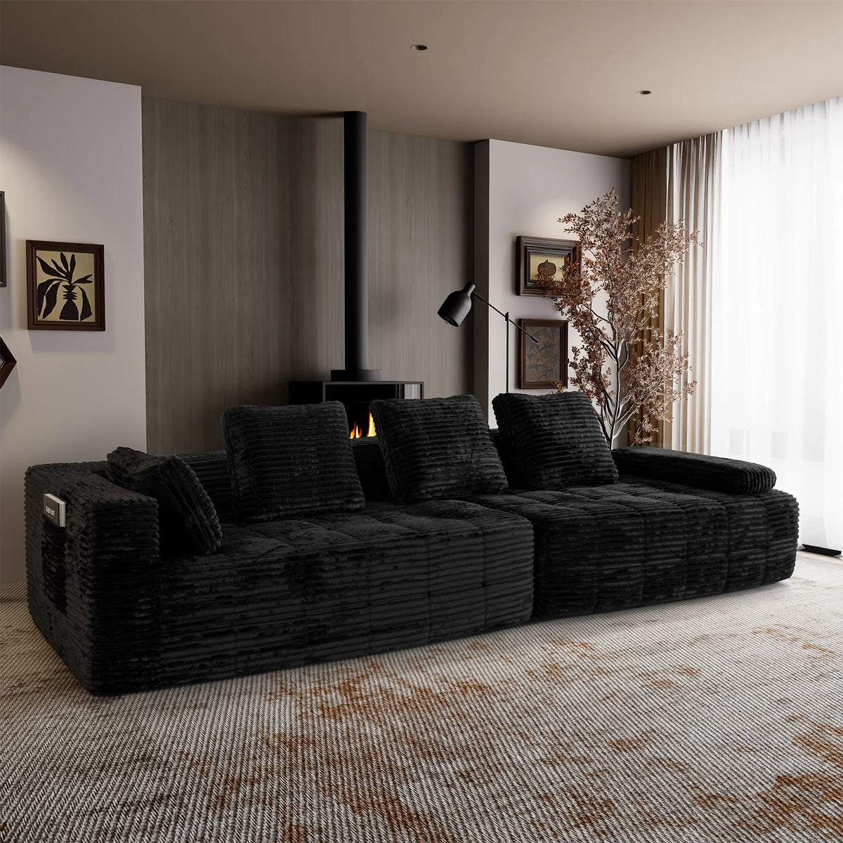 【Fête des Pères】Canapé-lit sans cadre segmenté de 126 pouces. Tissu en velours côtelé compact sans cadre, canapé-lit de sol multifonctionnel pour coins lecture douillets et espaces invités, design ergonomique, expédié en deux pièces modulables