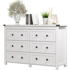 59in Wood Dresser 6 Drawer Storage Cabinet Vintage Dresser Chest of Drawers for Bedroom and Living Room