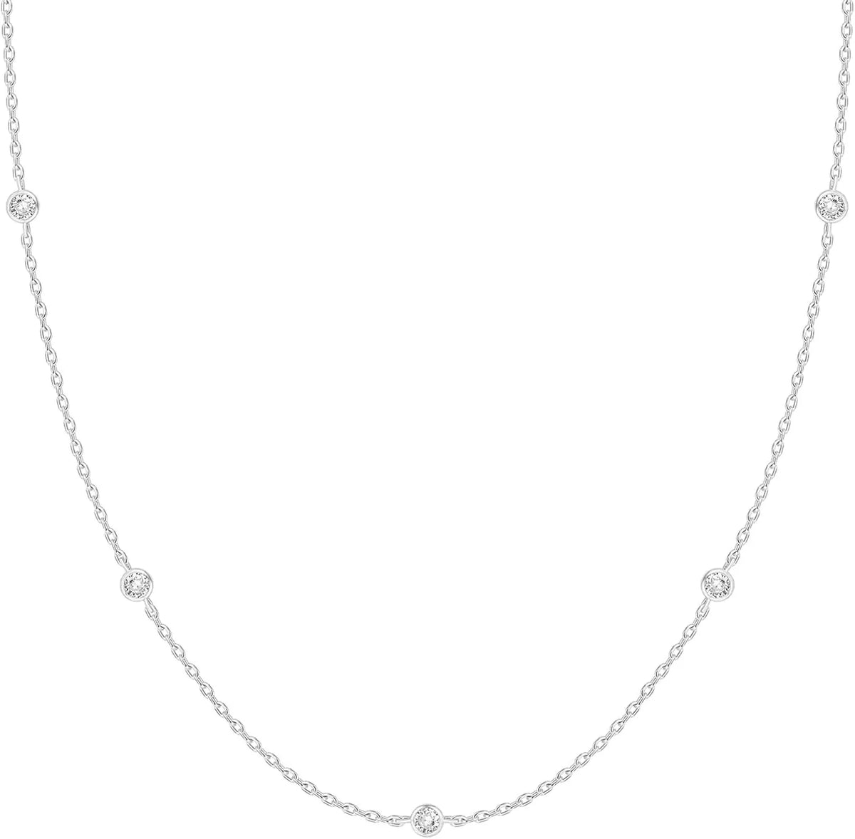PAVOI 14K Gold Plated Station Necklace for Women - Dainty Choker Simulated Diamond Necklace - Lightweight Womens CZ Chain Necklace