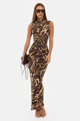 Black Halter Ruched Ruffle Slit Midi Wedding Guest Dresses