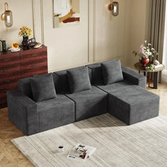 【3 sous-colis】 Canapé d'angle modulaire en L Niccae 101" – Canapé nuage sans structure en tissu côtelé, soutien en mousse à mémoire de forme et conception sans assemblage – Canapé moelleux parfait pour le salon