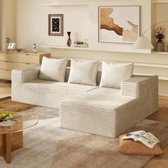 【3 sous-colis】 Canapé d'angle modulaire en L Niccae 101" – Canapé nuage sans structure en tissu côtelé, soutien en mousse à mémoire de forme et conception sans assemblage – Canapé moelleux parfait pour le salon