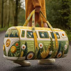 Joyful Miles Quilted Duffle Bag, Colorful Weekender Travel Tote, Overnight Carry On Gym Bag