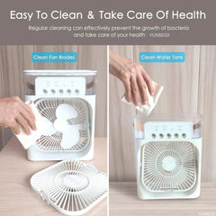 Ventilateur de climatiseur trois-en-un avec lumière LED Humidificateur portable Ventilateur de climatiseur 3/4 vitesses Ventilateur à jet d'eau portable pour voyage en extérieur