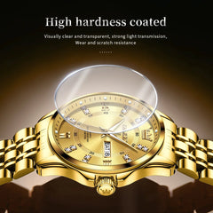 OLEVS 3620 Gold Luxury Men Watch Brand Original Quartz Watch Stainless Steel Waterproof Clock Business Calendar Gift Men Watch