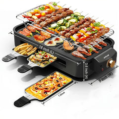 Gril Électrique Coréen BBQ Sans Fumée pour l'Intérieur, Plaque Amovible Antiadhésive, 5 Températures Réglables, Compatible Lave-Vaisselle, 1500W, Appareil de Cuisine