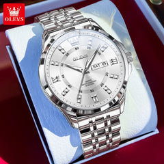 OLEVS 3620 Gold Luxury Men Watch Brand Original Quartz Watch Stainless Steel Waterproof Clock Business Calendar Gift Men Watch