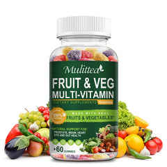 Mulittea Natural Vegetable & Fruit Gummies Anti-Constipation Detox Daily Fruit Help Digestion Multiple Vitamins Supplement