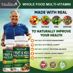 Mulittea Natural Vegetable & Fruit Gummies Anti-Constipation Detox Daily Fruit Help Digestion Multiple Vitamins Supplement