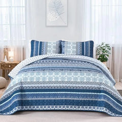 【dealsforyou】Parures de lit réversibles imprimées ultra douces Baleines Flottilla, très grand lit, couvre-lits et couvre-lits légers à motifs géométriques et rayures avec 2 taies d'oreiller pour toutes les saisons